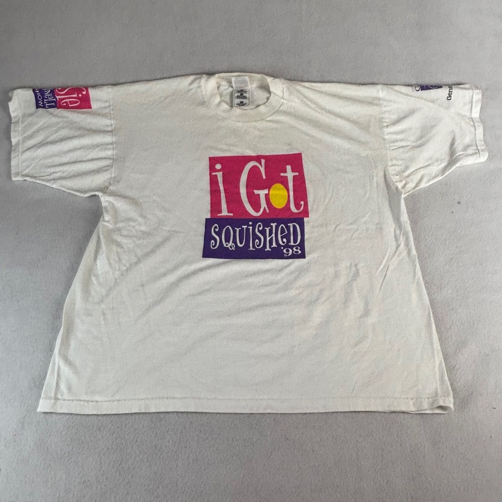 Vintage 1998 Rosie O'Donnell Show I Got Squished Graphic T-Shirt Mens XL White